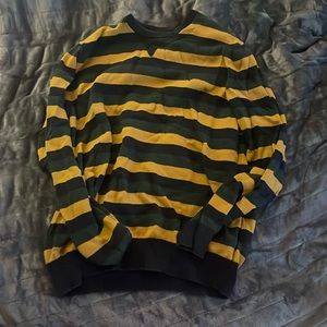 Multicolored Striped Blue, Green, and Yellow Crewneck Sweater